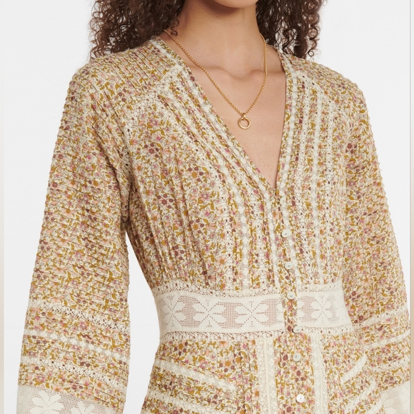 Veronica Beard Addilyn Dress Women's Size 12 Beige Floral V-Neck Long Sleeve - Picture 4 of 10